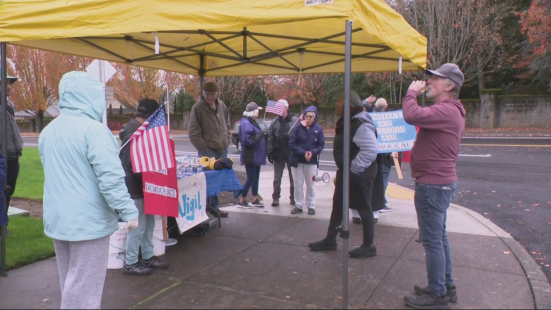 In response to the ballot box arsons in Portland and Vancouver, community members gathered to call for defending democracy.