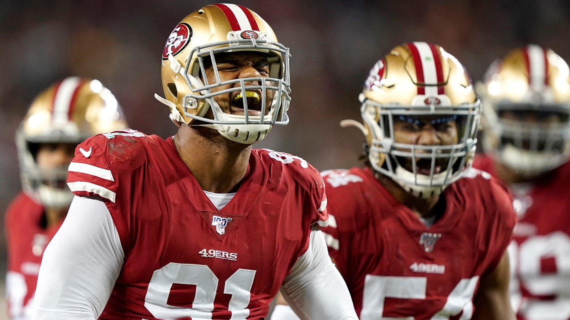 Kendrick Bourne of the San Francisco 49ers warms up before Super