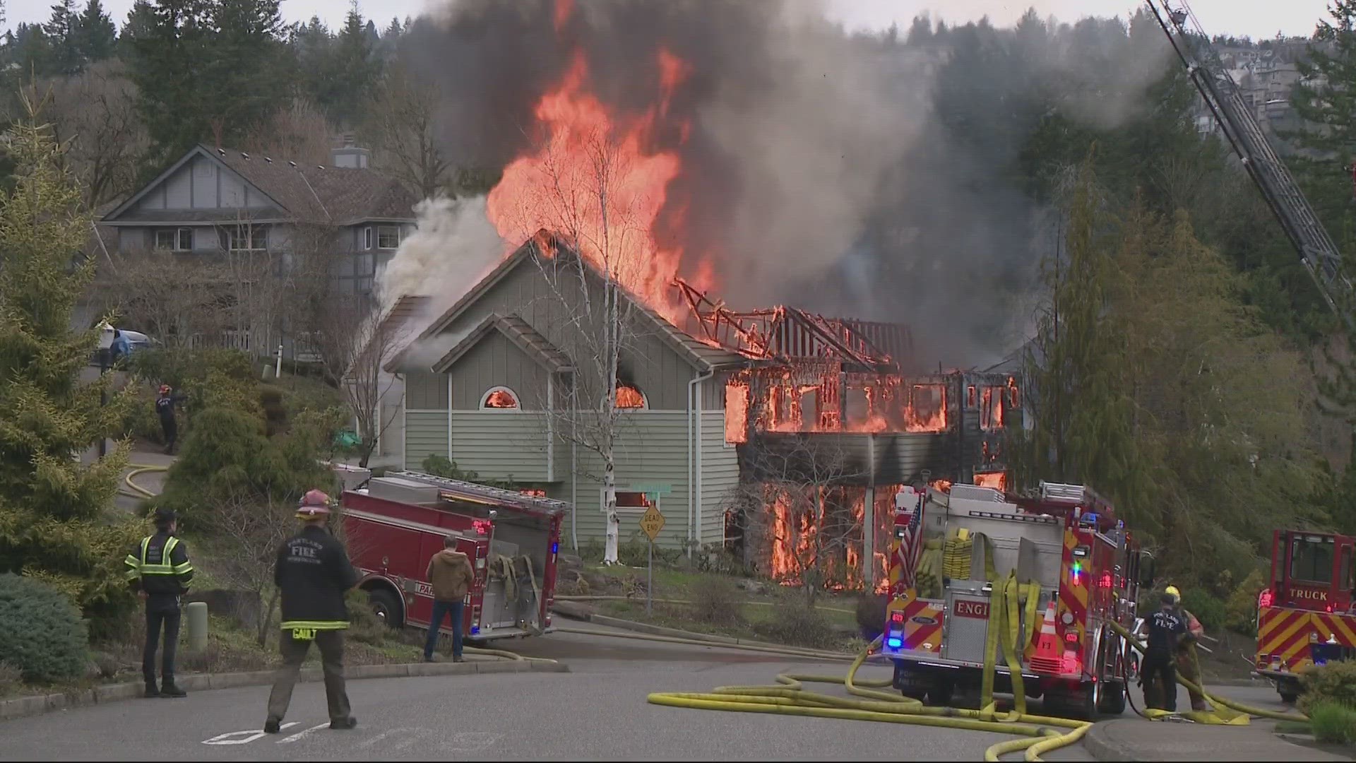 Portland Fire said they were responding to two homes on fire in the Northwest Heights neighborhood. Smoke and large flames could be seen coming from one home.