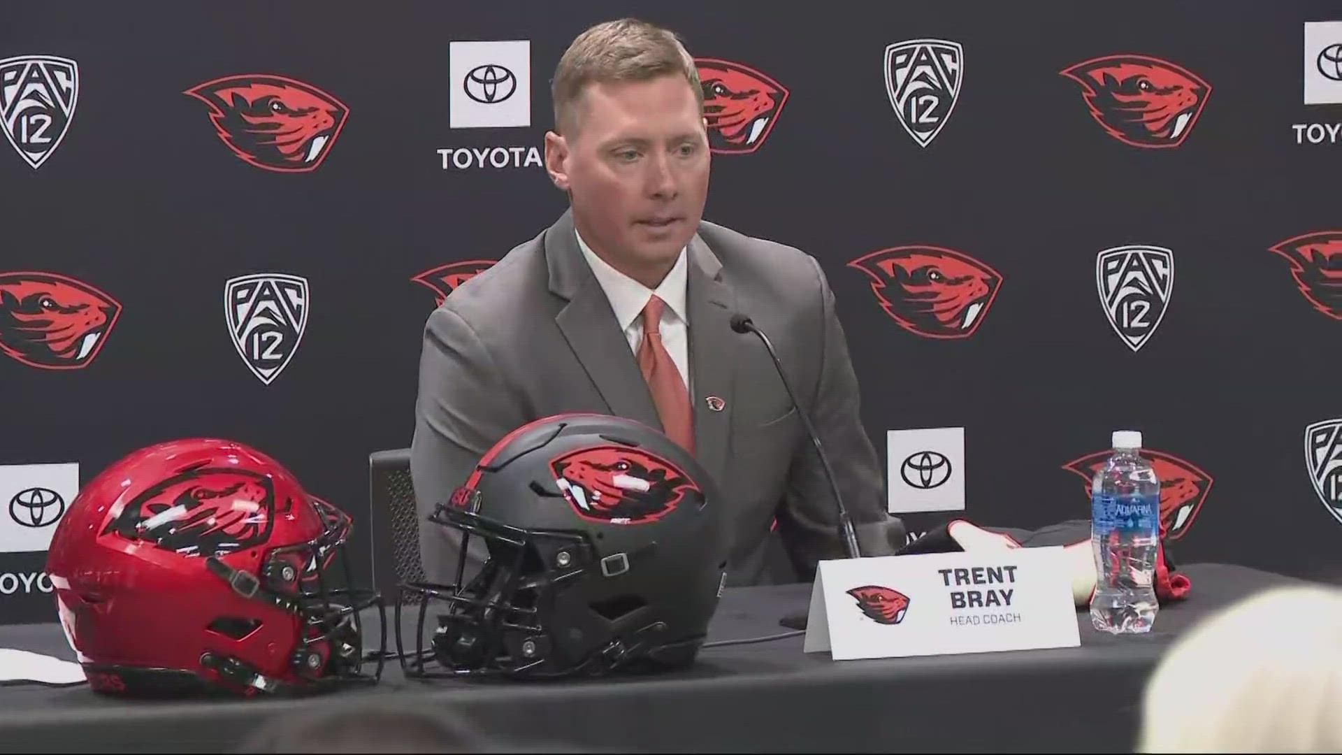 Trent Bray was officially introduced Wednesday as the Beavers' new head football coach after Jonathan Smith's departure.