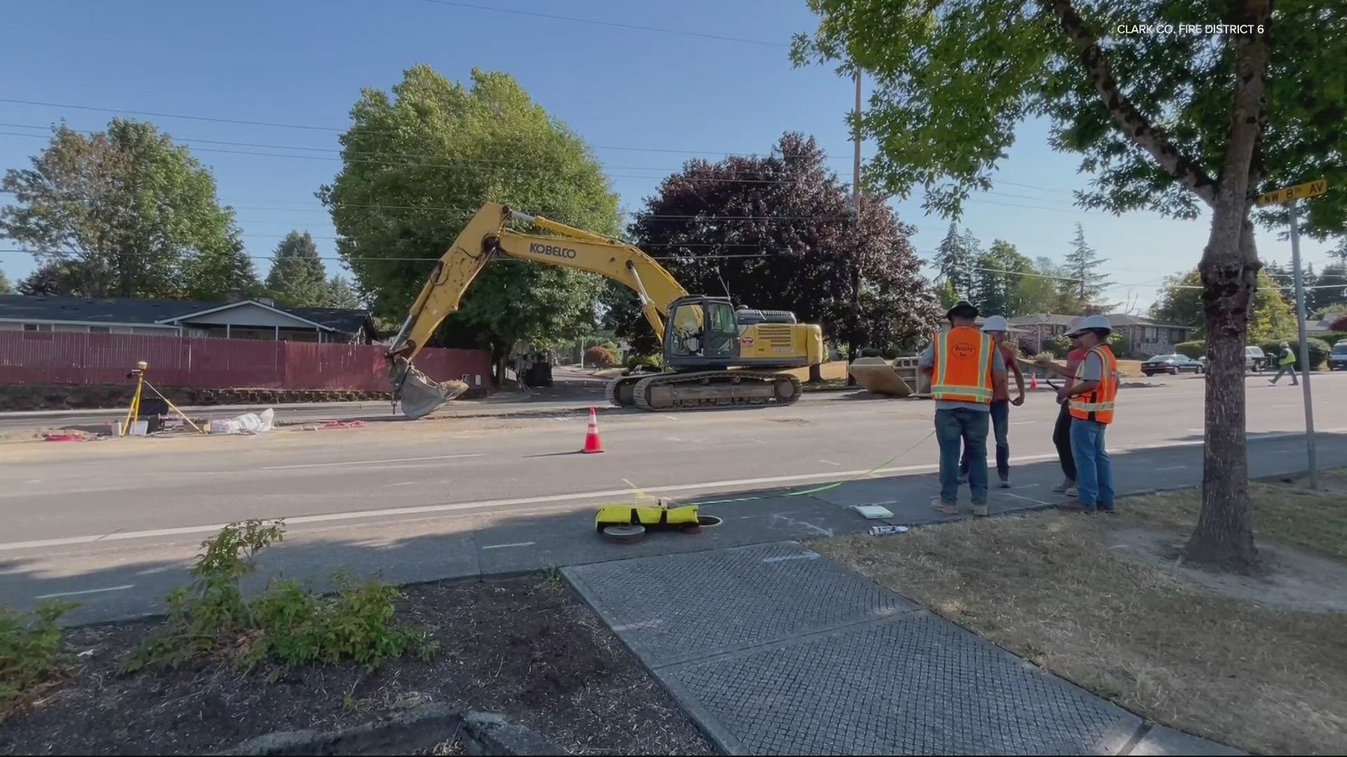 At least 10 homes were evacuated due to a major gas leak in front of Columbia River High School in Clark County.