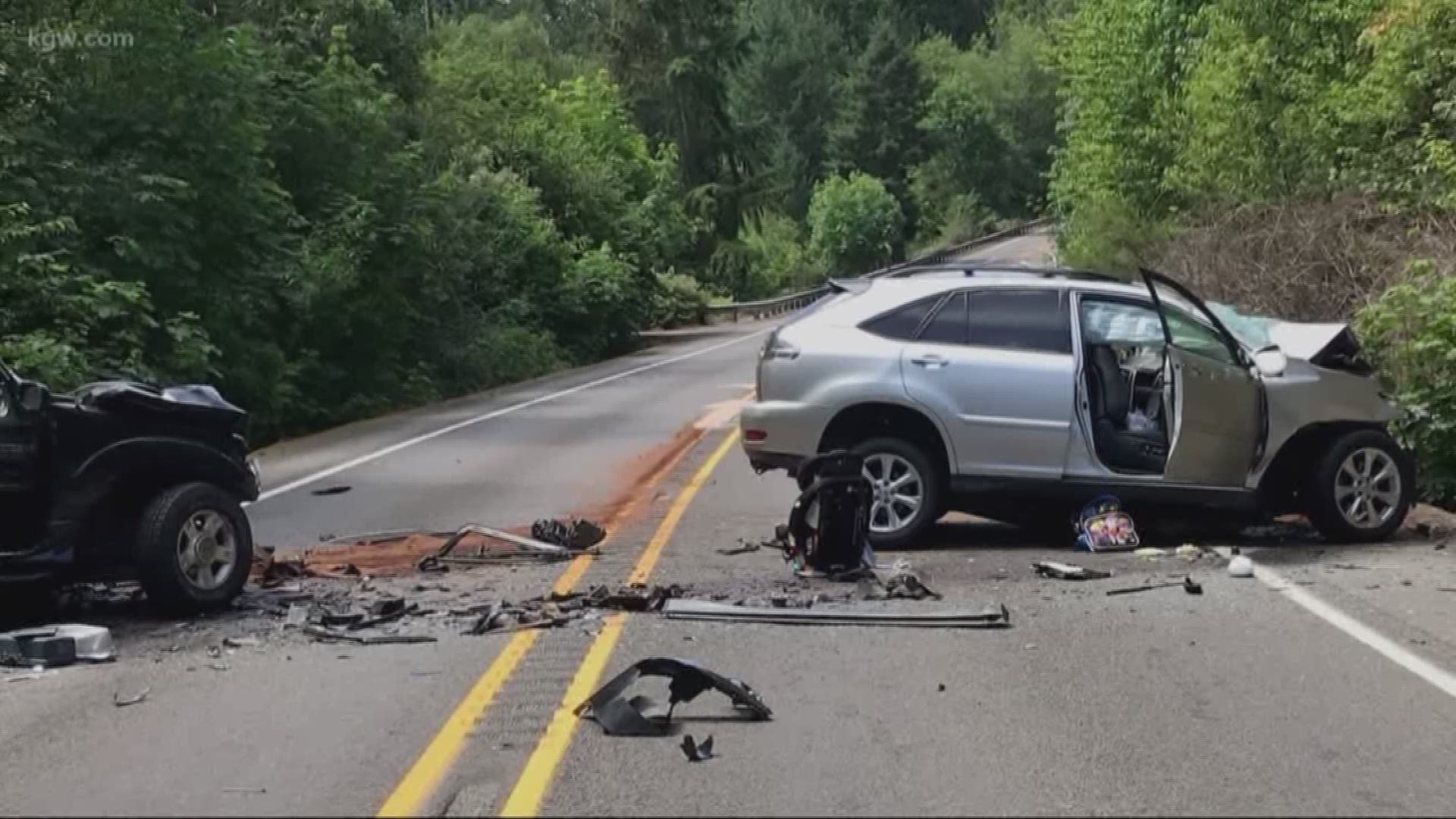 An Oregon City woman is dead and her young son hospitalized after a two-vehicle crash near Champoeg that also killed the other driver.