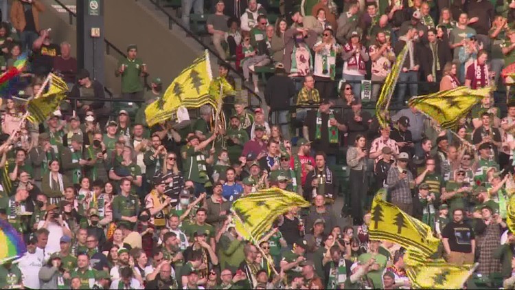 Fans protest during Saturday’s Timbers game