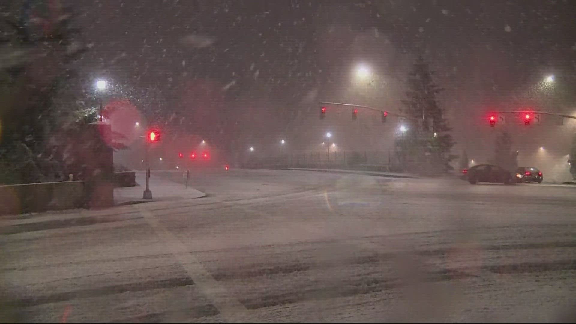 Snow fell in several spots around the Metro area Tuesday night.