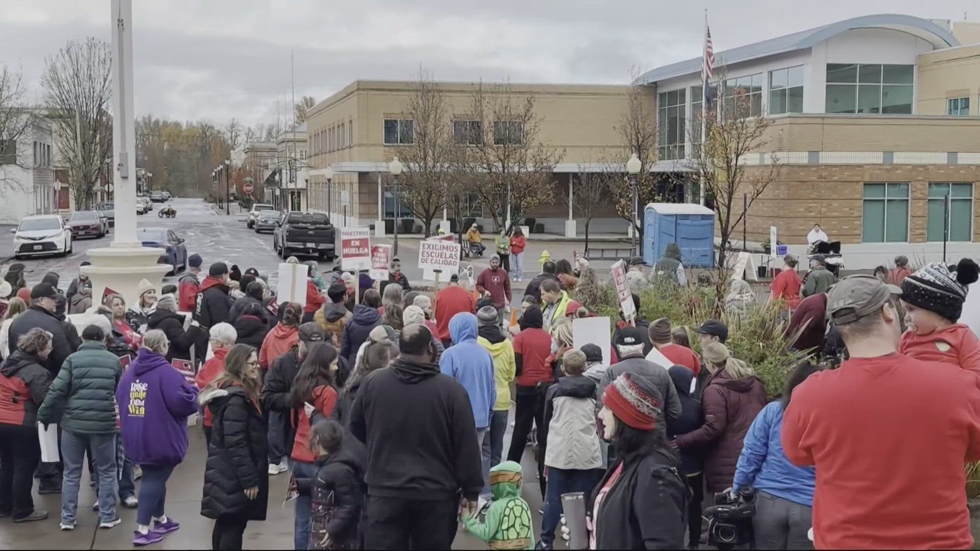 Hundreds of parents and students turned out to support Albany teachers Saturday in a rally as mediation continues for the first strike in over 40 years.