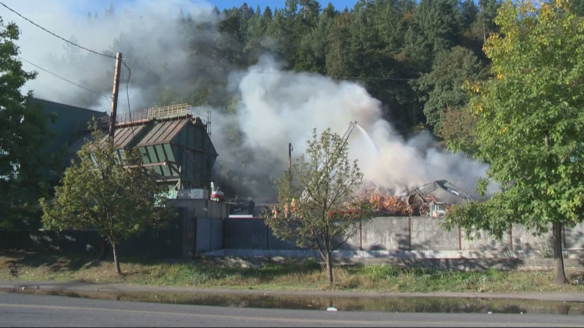 A fire at Greenway Recycling sent thick smoke over and past Northwest Portland.