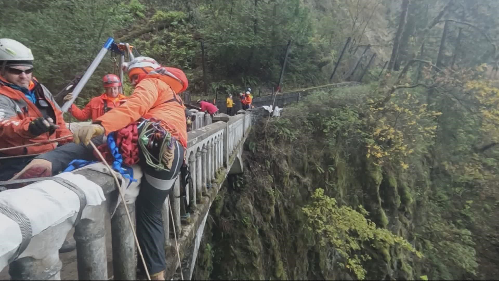 PNWSAR are doing more than just rope training at Oregon's tallest waterfall, they're removing hard to reach trash form the falls.