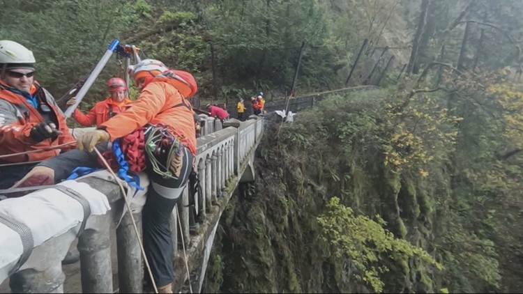 Pacific Northwest Search and Rescue team embark on a mission two-fold while rope training in Multnomah Falls