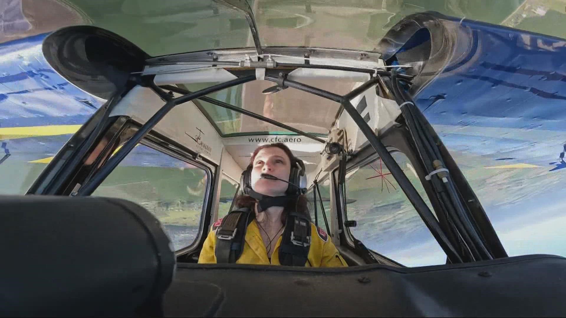 Vicky Benzing brought her 1940 Boeing Stearman, on which hundreds of airman trained during World World II. She's one of many female pilots performing this weekend.