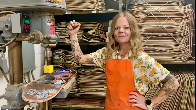 Recycled skateboard parts become jewelry and keepsakes at Portland woman's shop