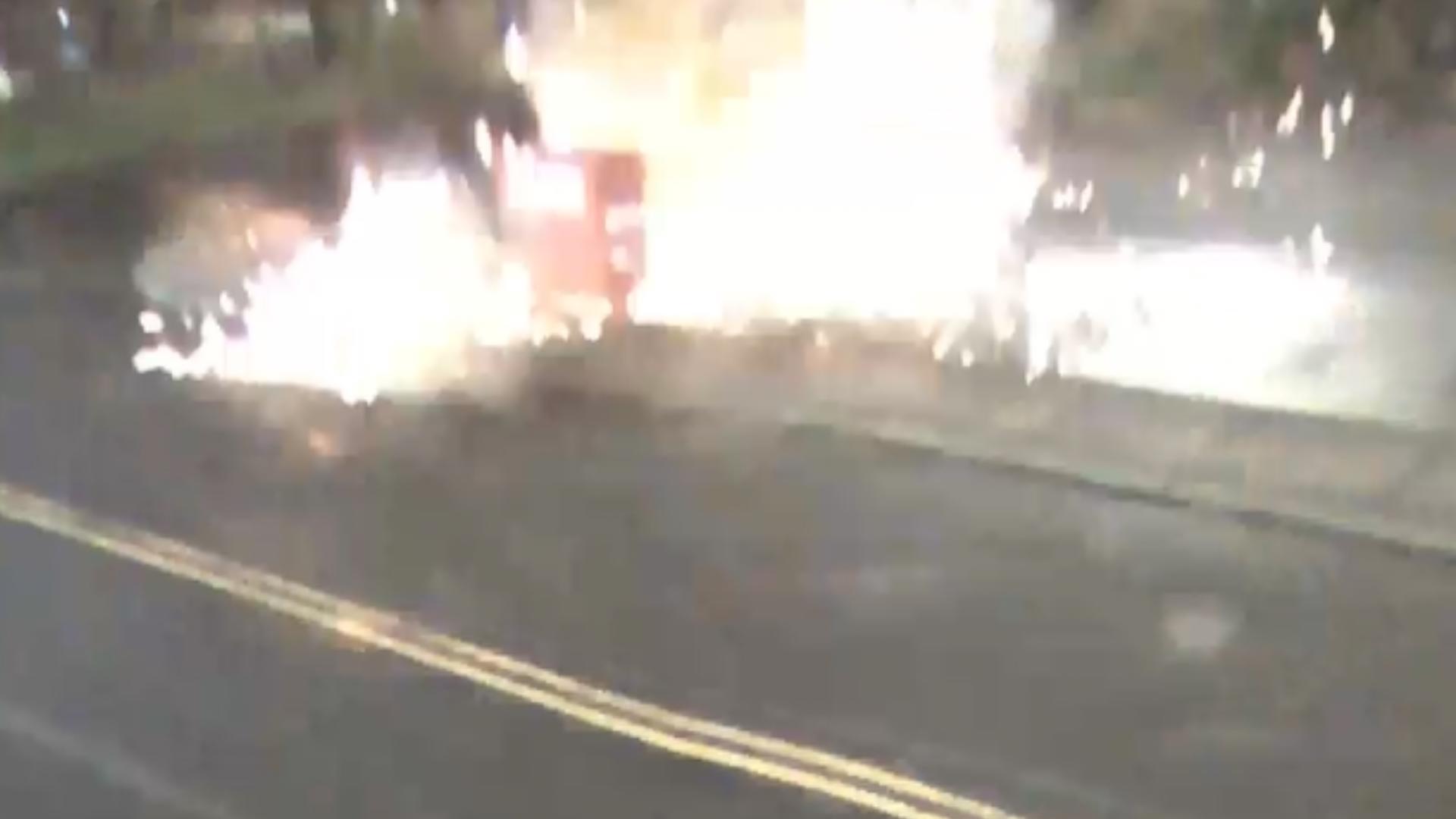 In the newly released surveillance video from C-Tran, a car drives up to the ballot box in Vancouver. After a minute, smoke can be seen and then an explosion.