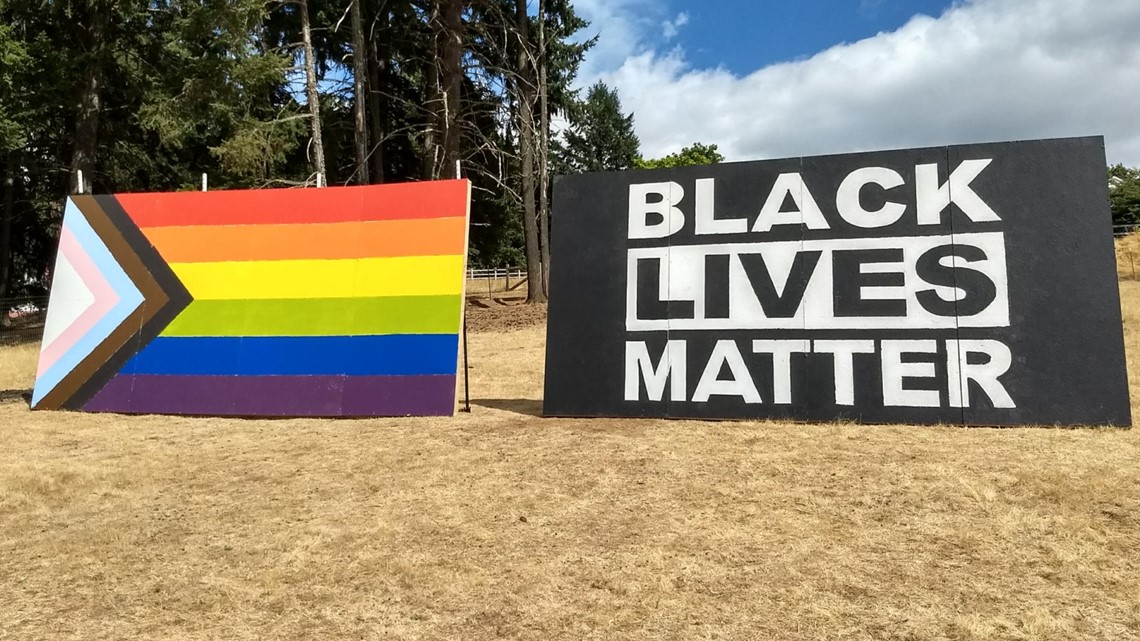 BLM flag added to Pride display protesting Newberg school ban | kgw.com