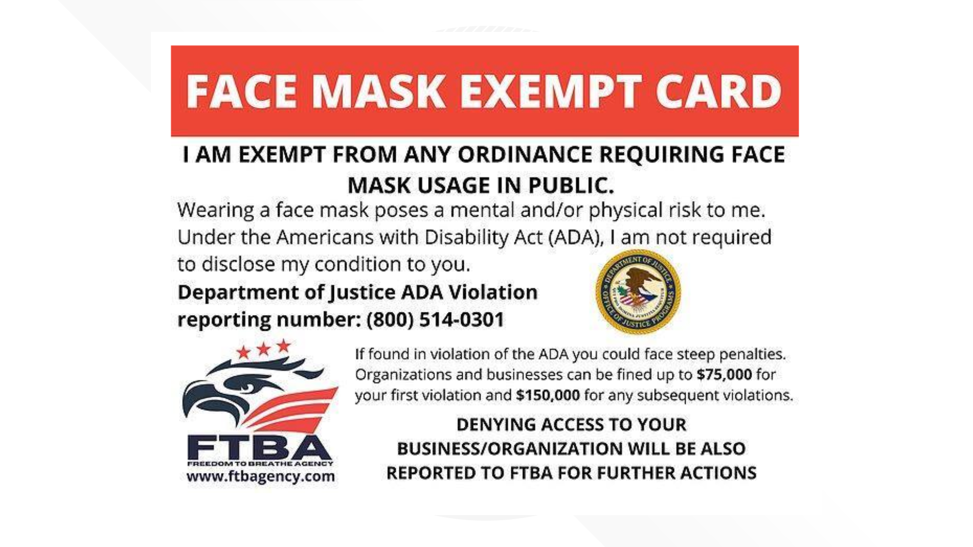 Face mask exemption cards are not real