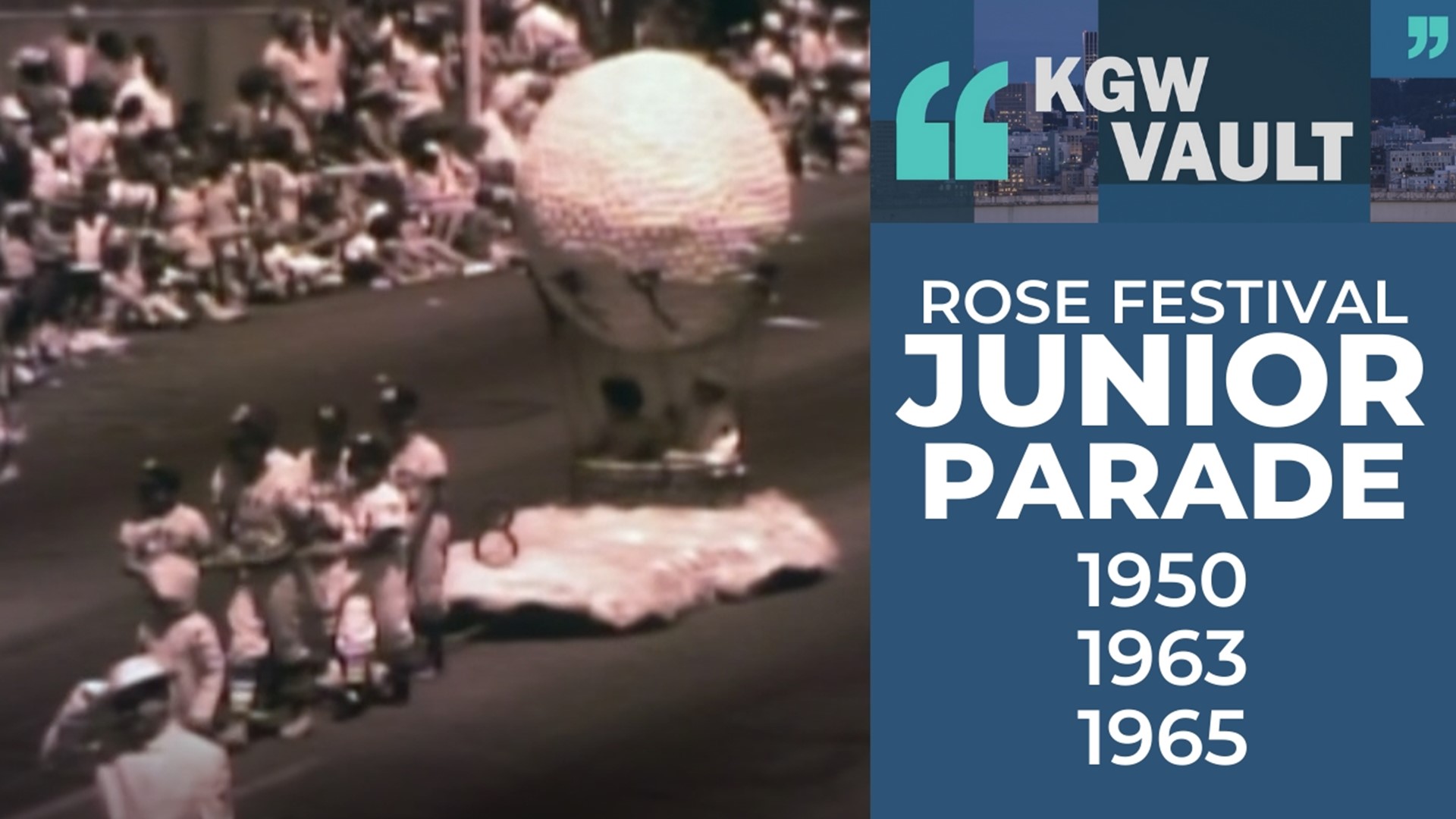 Footage from 1950, 1963 and 1965 of the Junior Parade. The Rose Festival Association says it's the oldest (since 1936) and largest children's parade in the country.