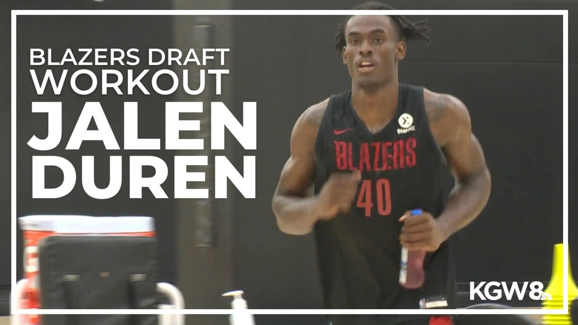 Memphis center Jalen Duren talks to the Portland media after a draft workout at the Trail Blazers practice facility. Duren is a projected Top 10 pick.