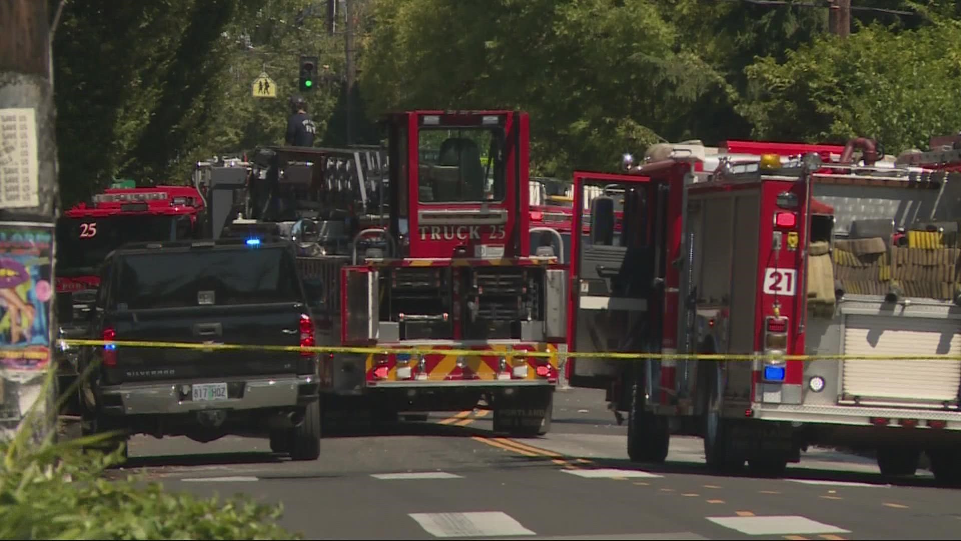 A Southeast Portland apartment complex was evacuated Monday afternoon due to a two-alarm fire that burned multiple units.