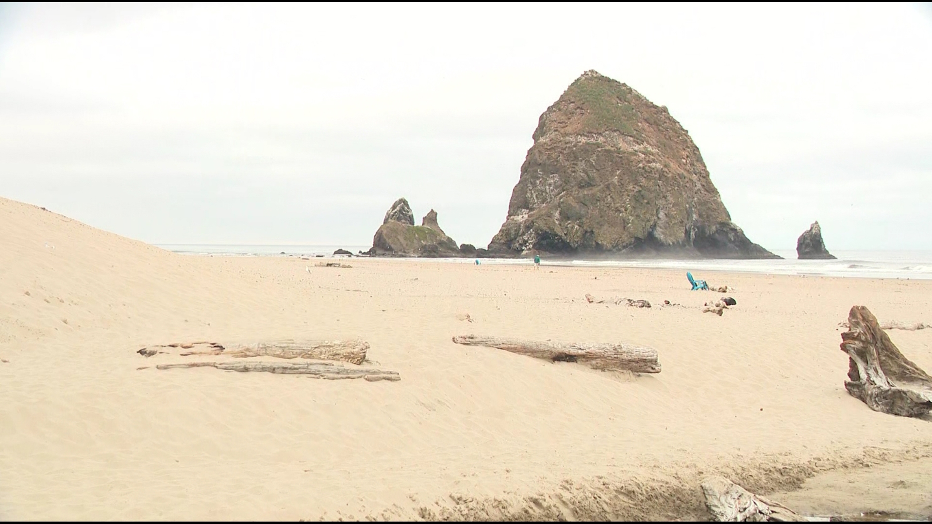 Conditions in Cannon Beach appeared to be calm Wednesday morning amid the ongoing tsunami advisory, but people are still asked to stay off beaches.