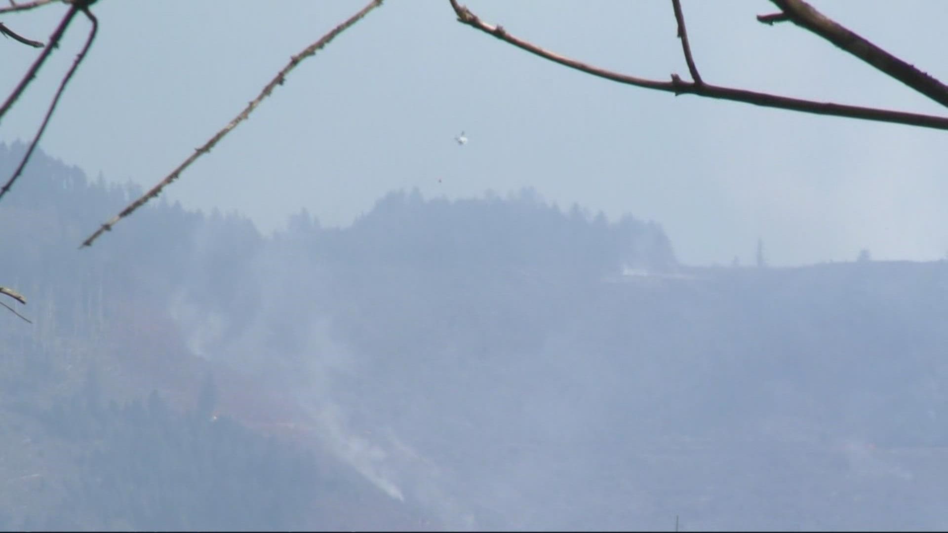 The fire is burning near Larch Mountain, outside of Washougal. About 110 homes near the fire are 
under Level 1 "Be Ready" and Level 2 "Get Set" evacuation orders.