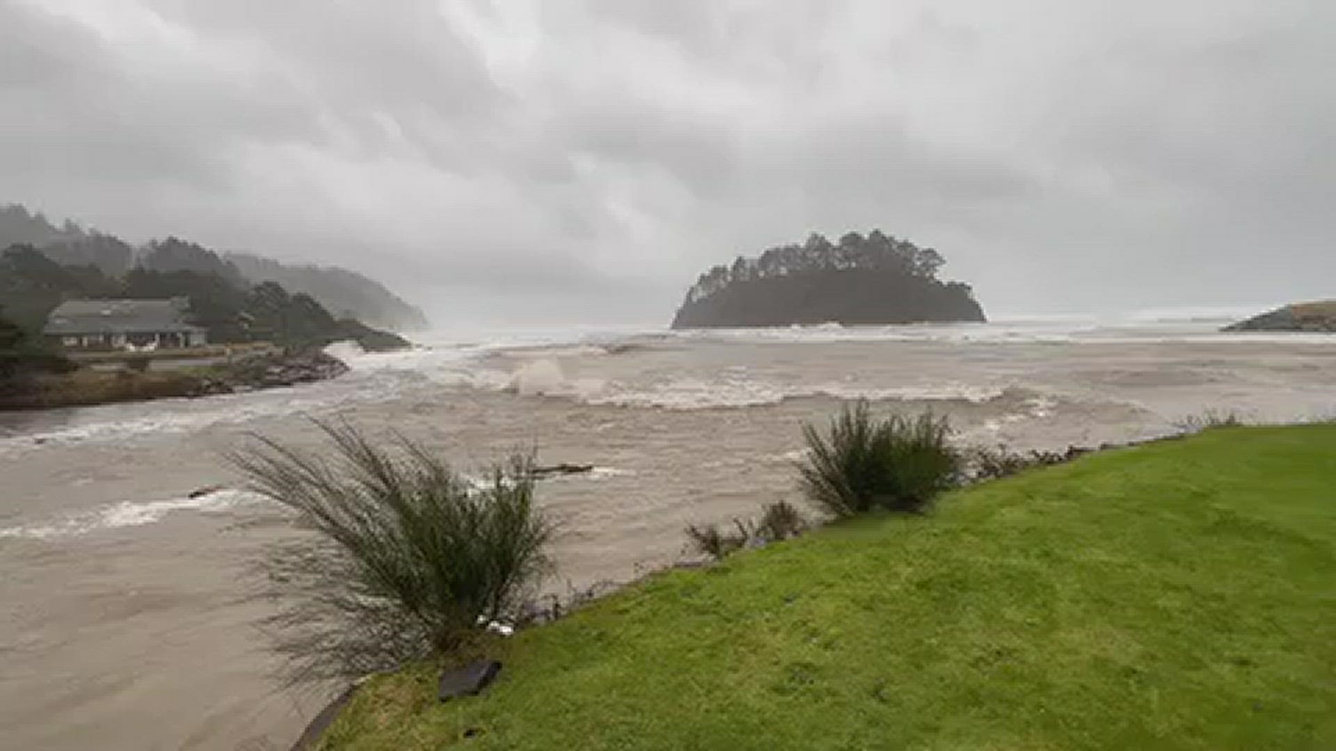 High waves could be seen Tuesday at Neskowin on the Oregon Coast. Video courtesy of Damon Rudisill.