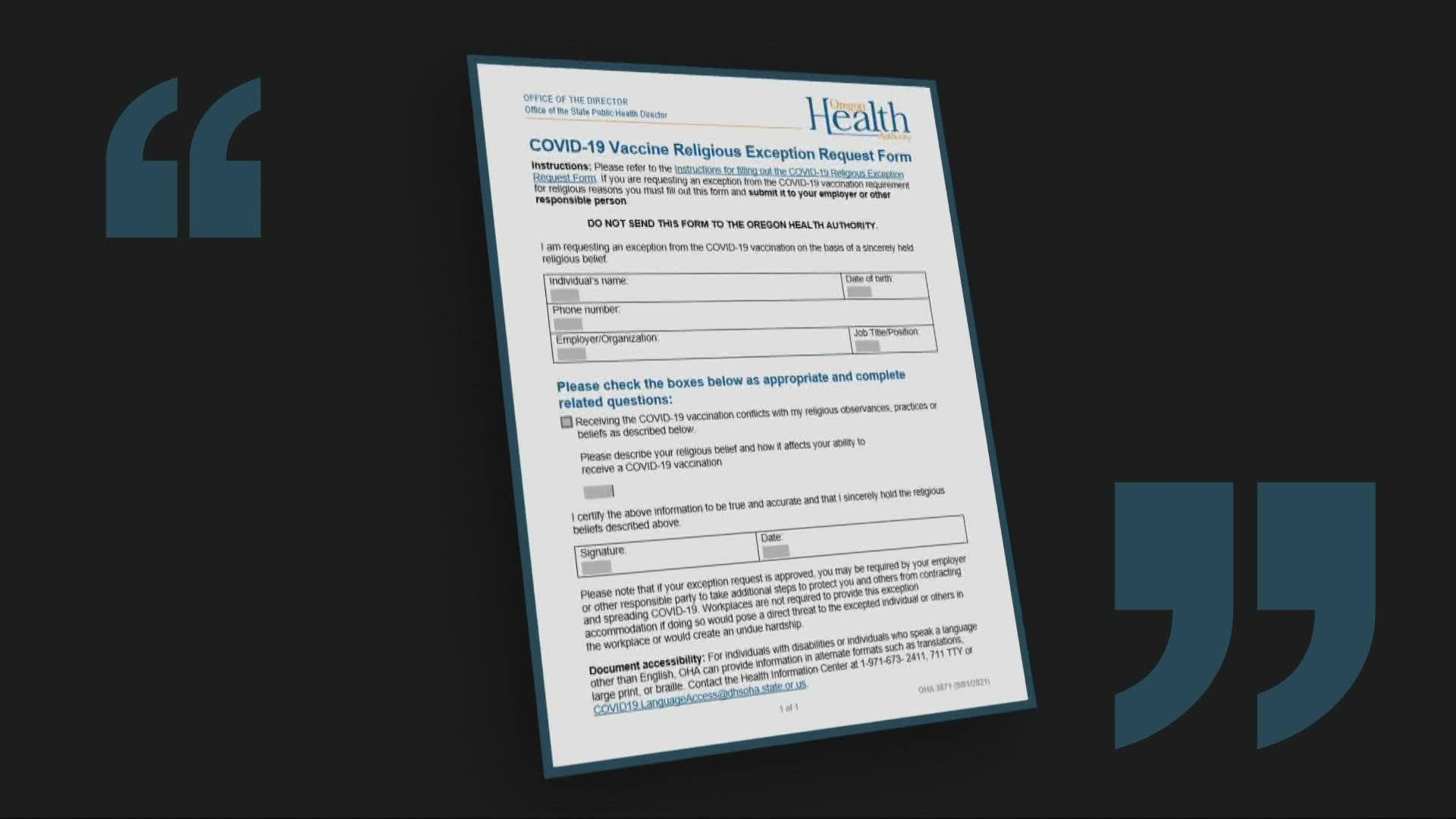 90% of state employee exemption requests for religious reasons 