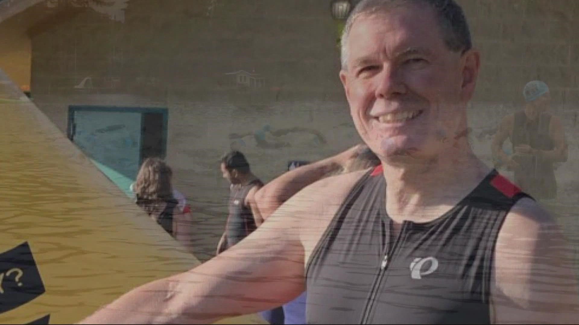 A local doctor became the patient after going into cardiac arrest during the swimming portion of a triathlon. He has a long road ahead but is recovering.