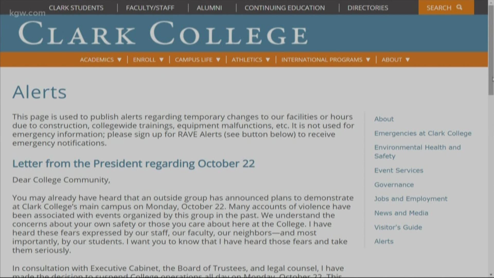 Clark College to close Monday over protest