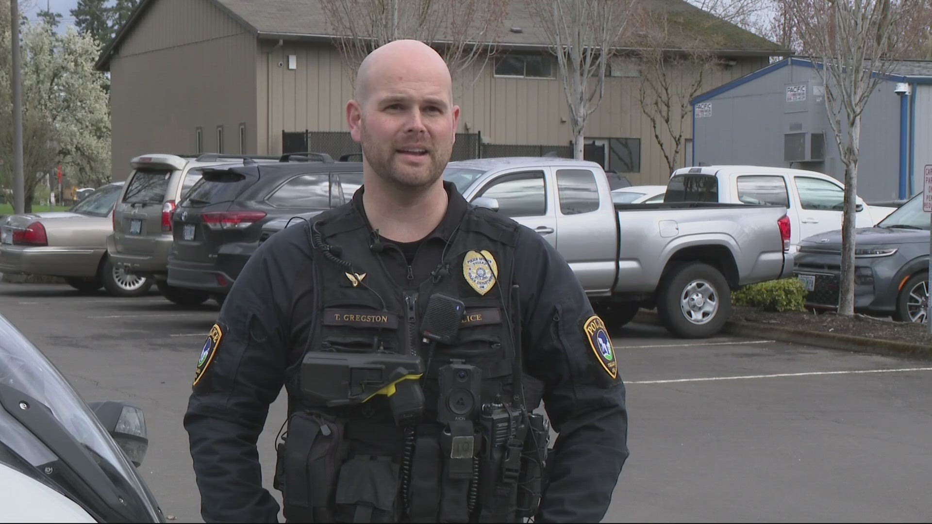 While responding to an emergency call on his motorcycle, Officer Travis Gregston was hit by a SUV.
