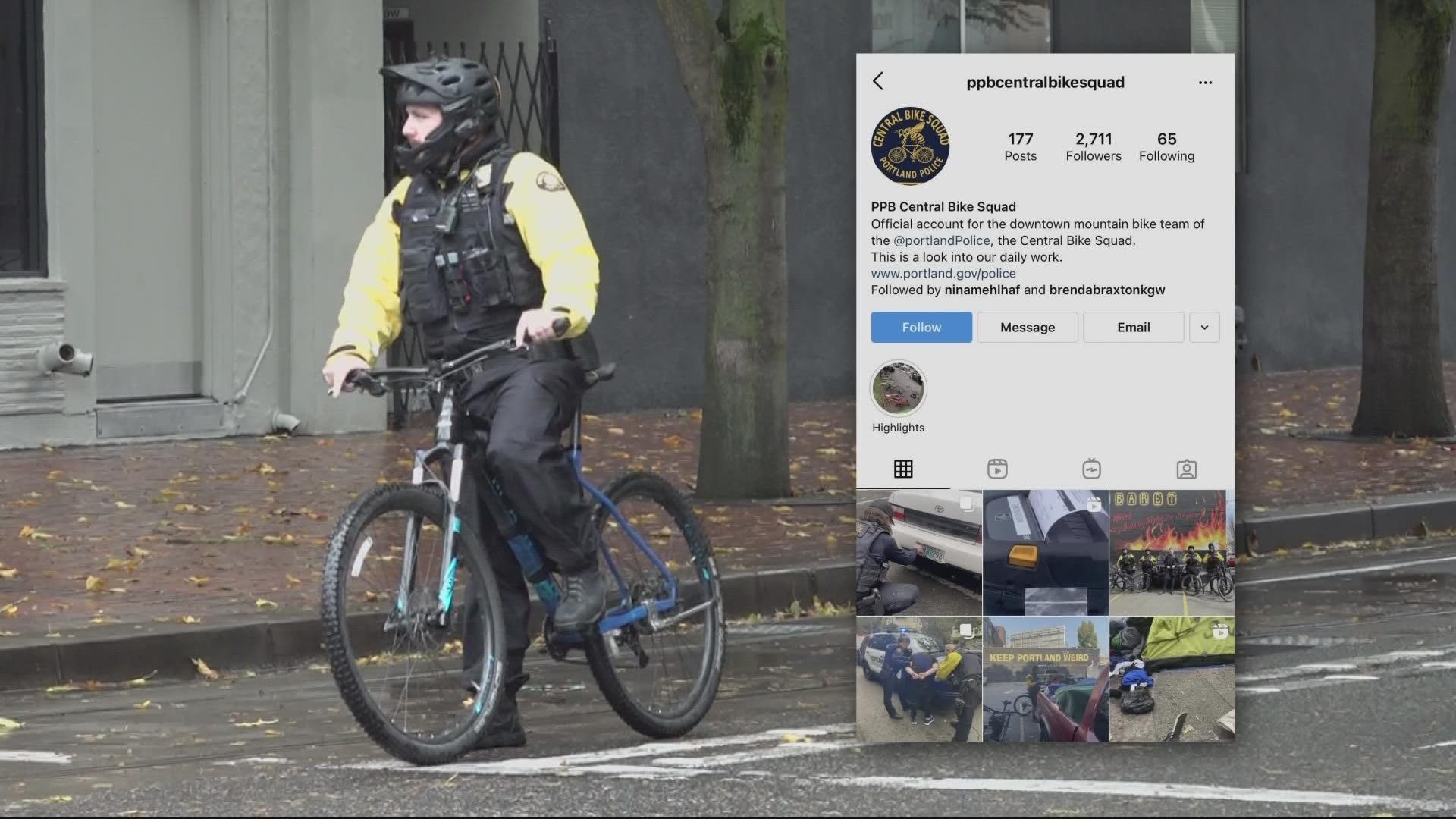 The account highlights the work of the Central Bike Squad, often in Old Town. Officer David Baer runs the page