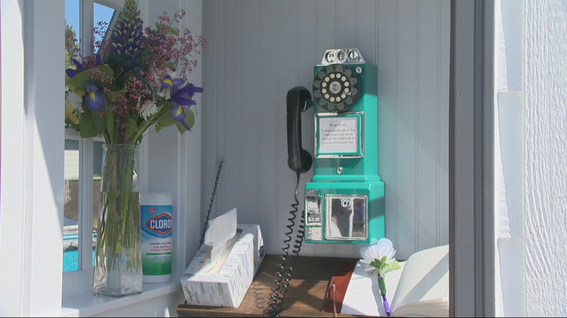 Inspired by a Japanese concept, the wind phone helps people connect with deceased loved ones; the booth is open to the public