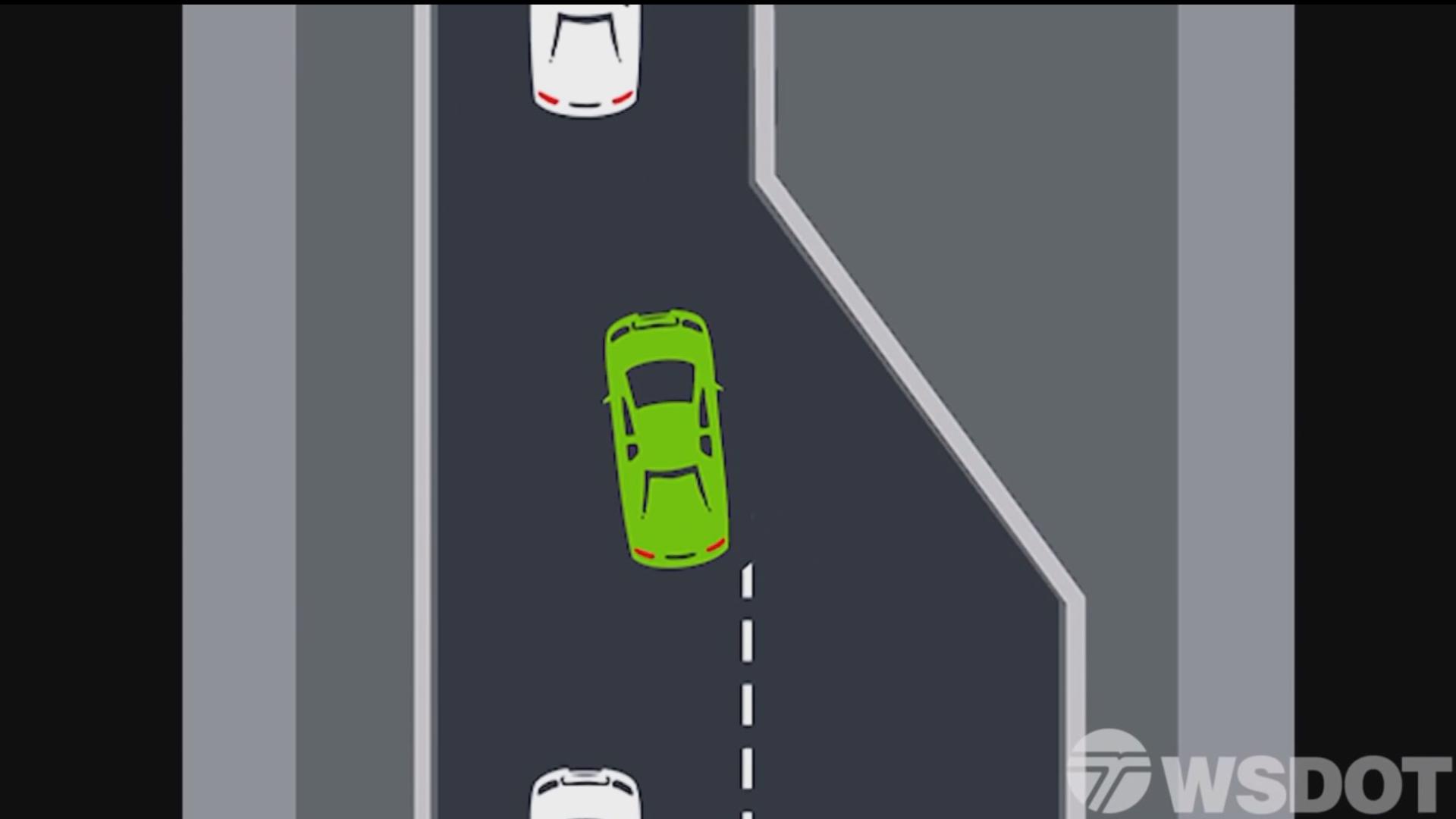 This illustration from Washington State Department of Transportation shows a zipper merge.