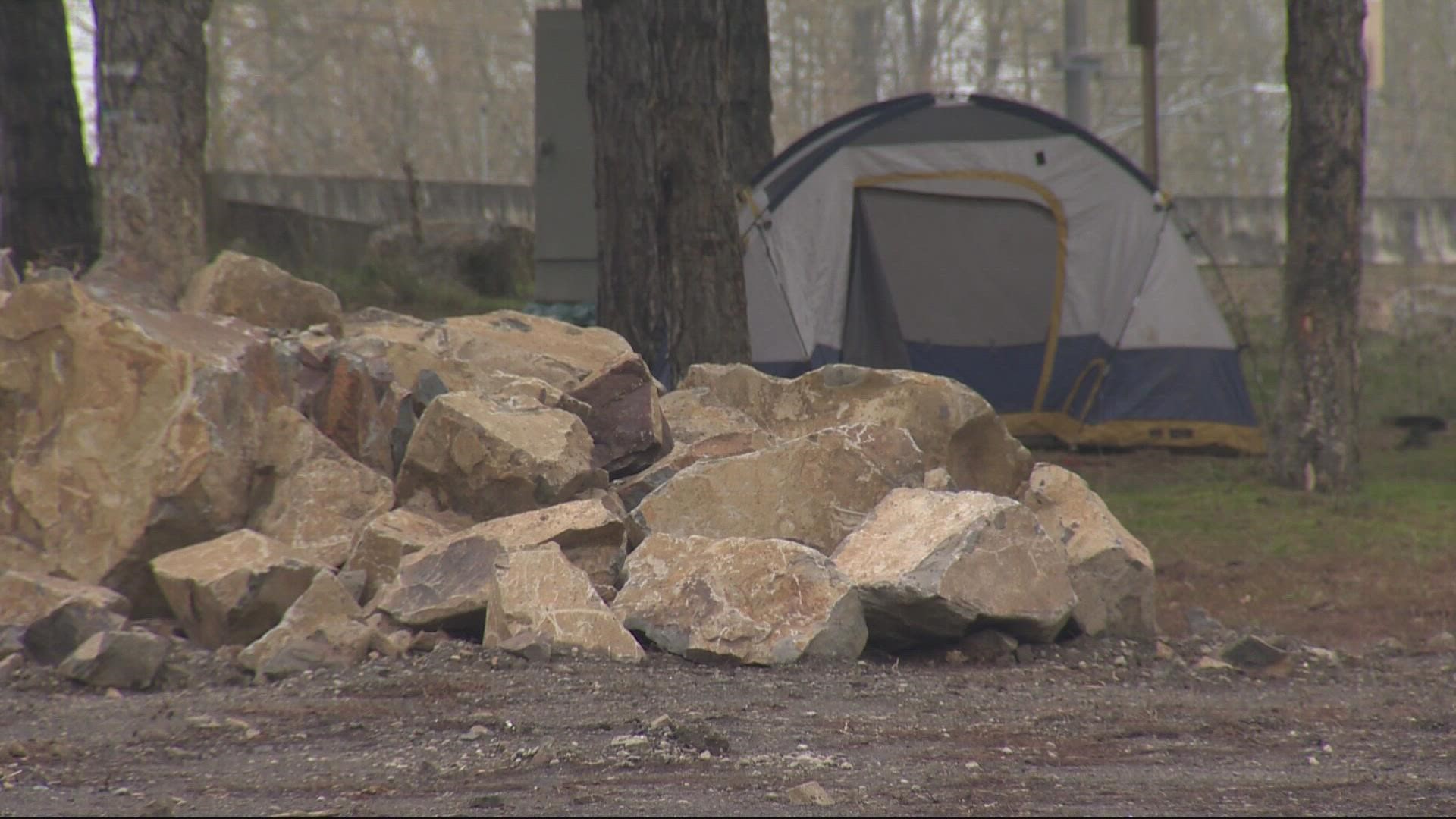 ODOT is using taxpayer dollars to install these boulders but increased crime in downtown Portland is pushing homeless people out and near freeways