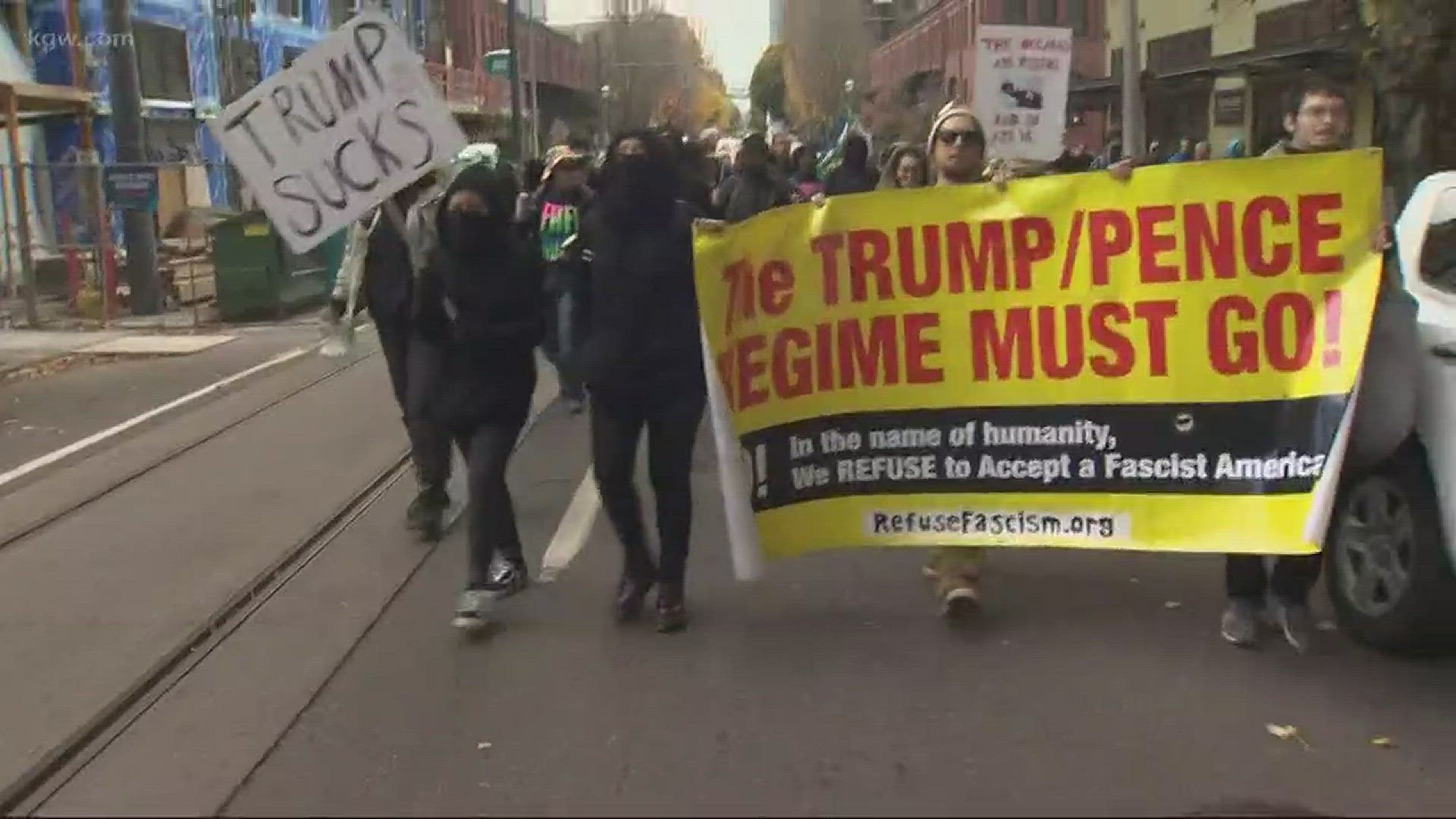 Anti-fascism demonstrators march in Portland as part of nationwide Nov. 4 protest