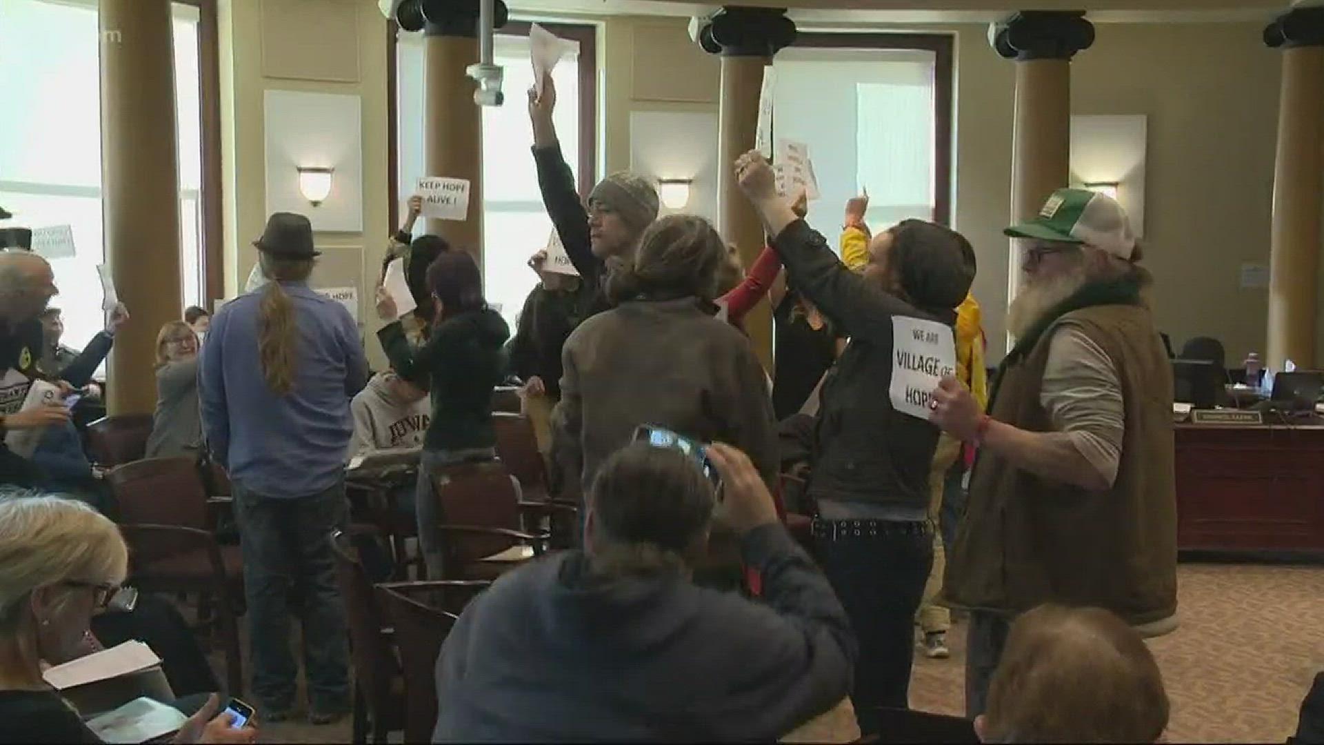 Village of Hope advocates protest before city council