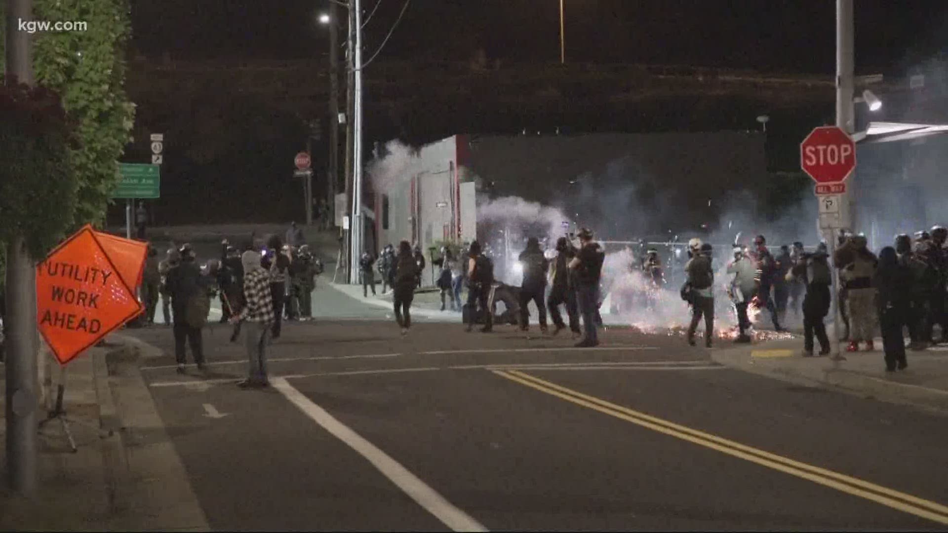 Portland police declared an unlawful assembly and say they arrested 3 people.