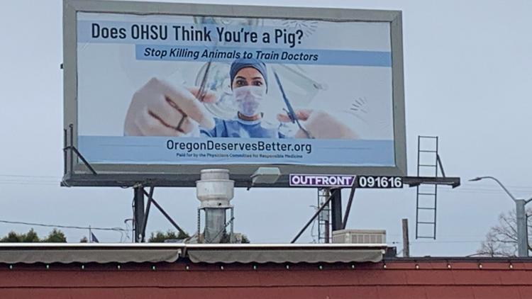 Billboards around Portland calls out OHSU for use of live pigs to teach invasive surgeries