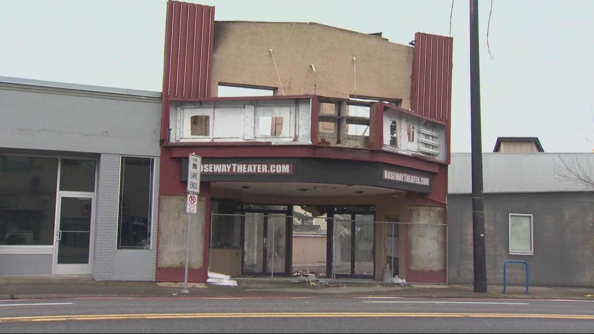 The Roseway Theater in Northeast Portland will not be rebuilt following an electrical fire that destroyed it in August, the owner confirmed to KGW on Dec. 12.