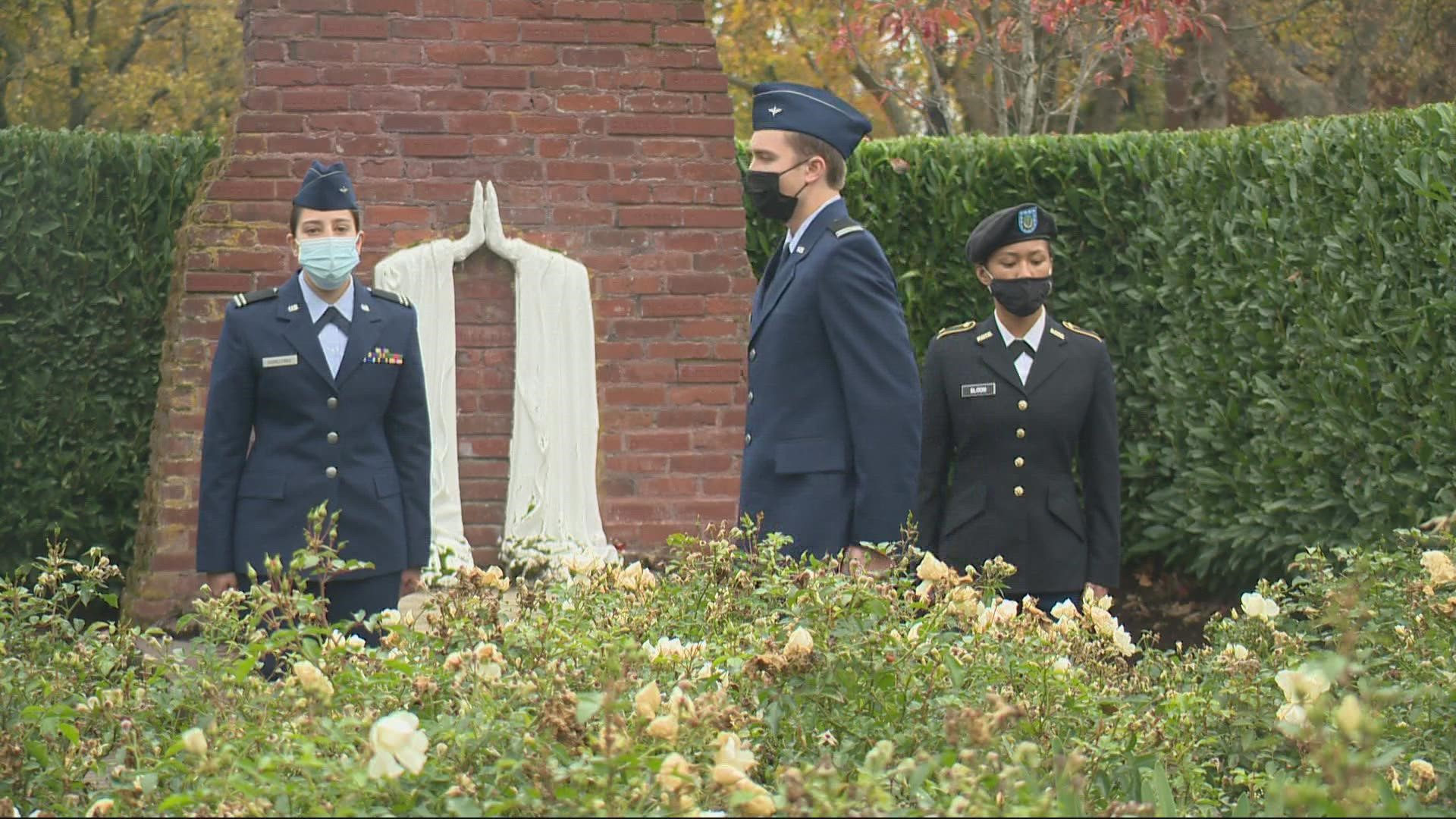 Cadets with the university's Army ROTC program have been standing watch on Veterans Day at the Praying Hands memorial for more than 60 years.