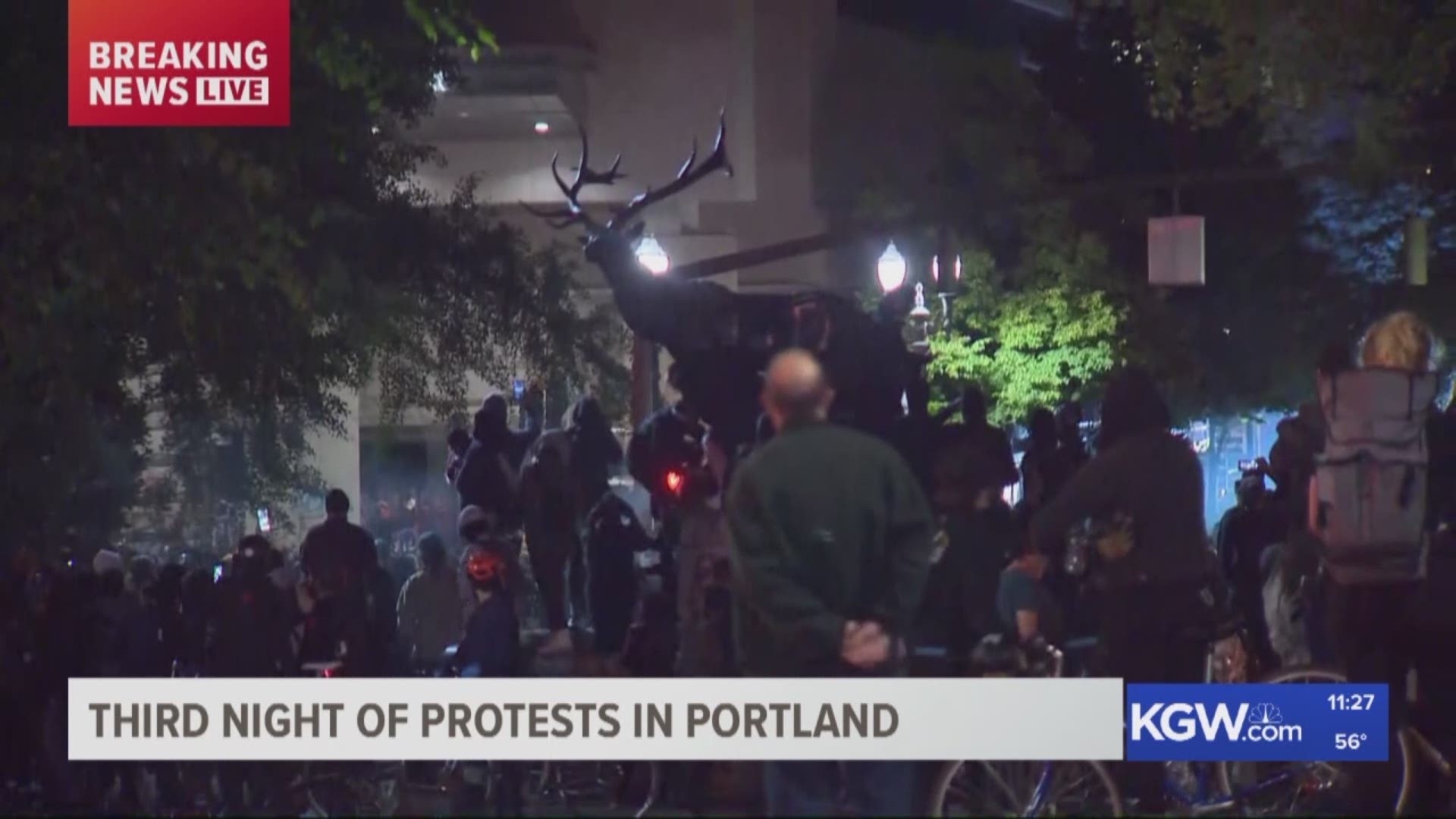 Around 11:30 p.m., Portland Police reported protesters were throwing aerial mortars at officers. Pat Dooris was reporting just down the street.