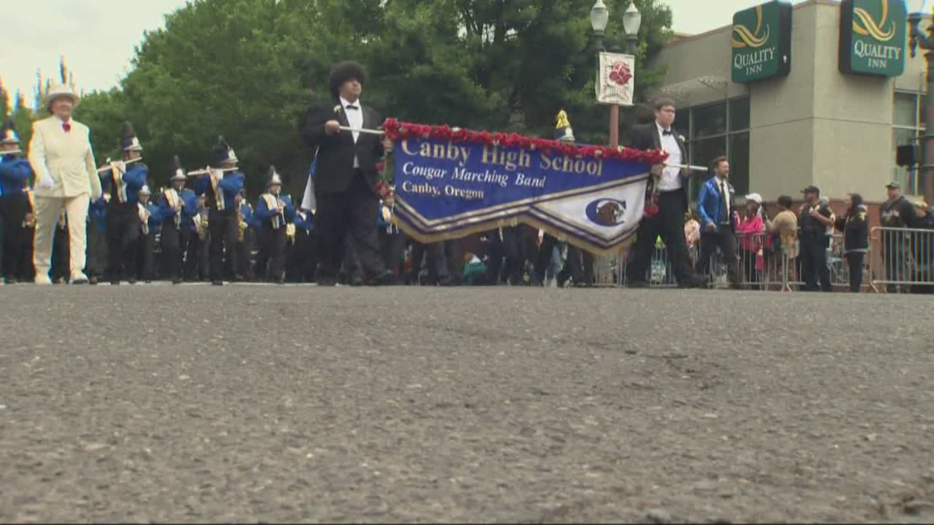 After not getting the opportunity to play at the Starlight Parade, the Canby High School marching band performed at the Grand Floral Parade