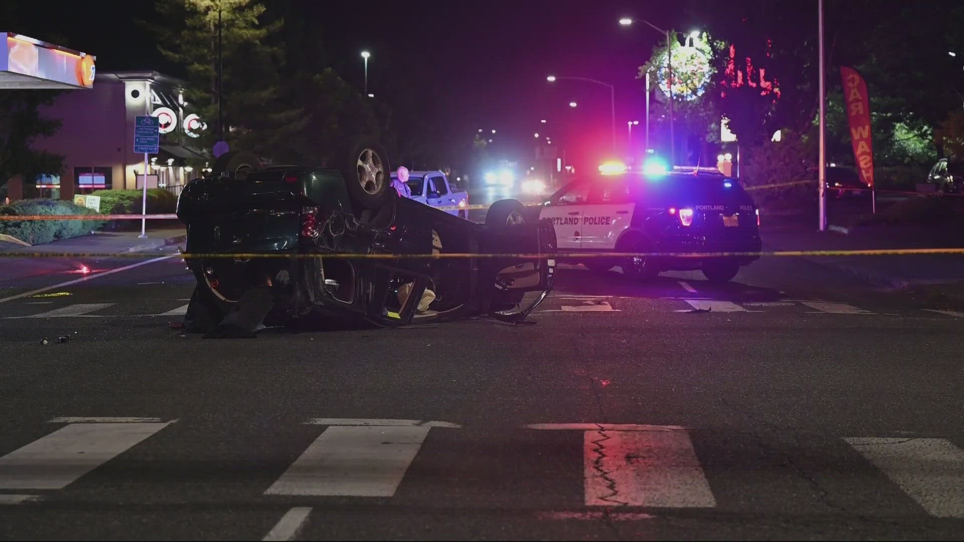 The deadly crash happened at Southeast 102nd Avenue and Washington in Portland's Mill Park neighborhood Saturday night. It's unclear how a shooting factored in.