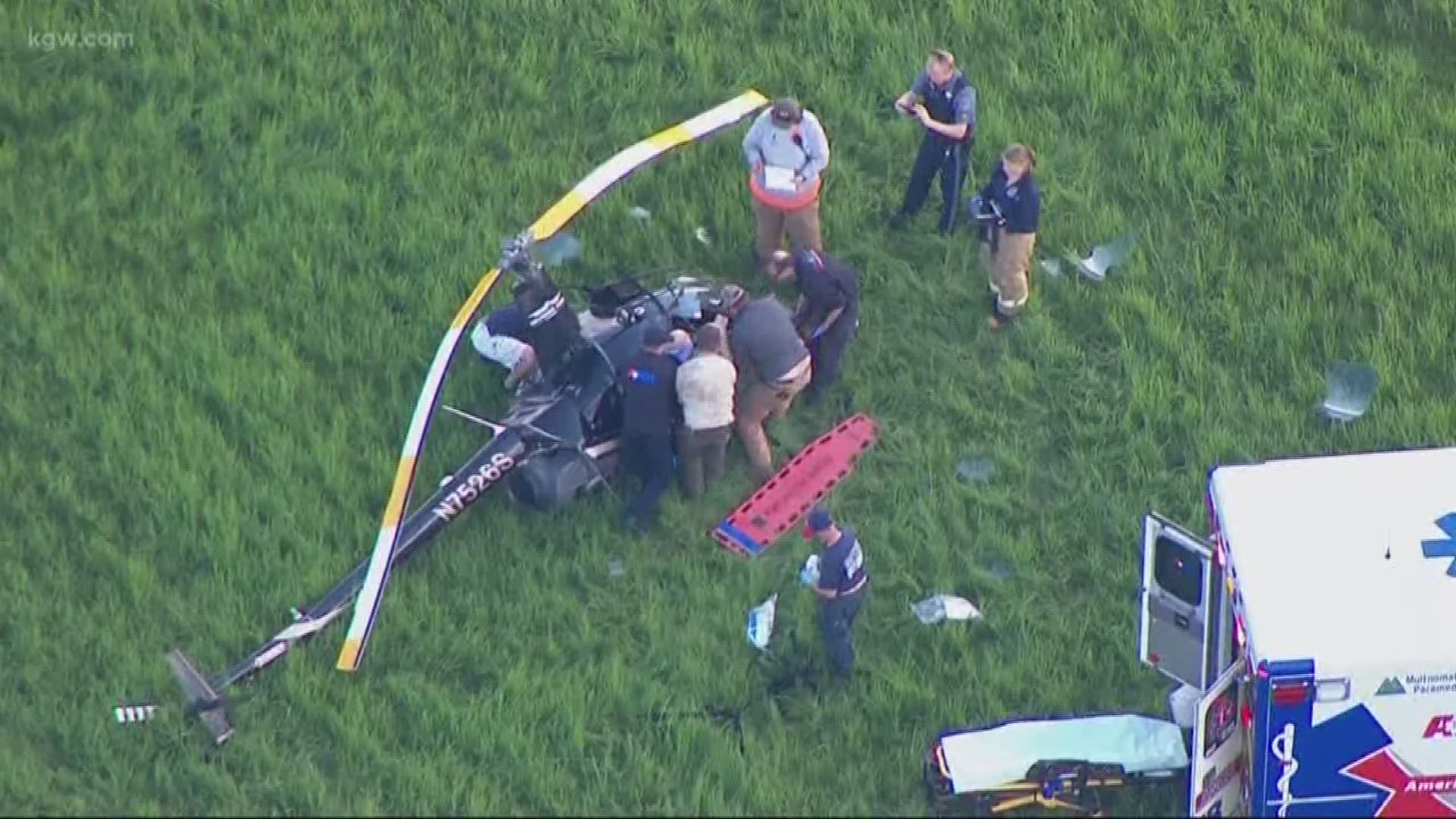 A pilot was seriously injured in a helicopter crash on Sauvie Island