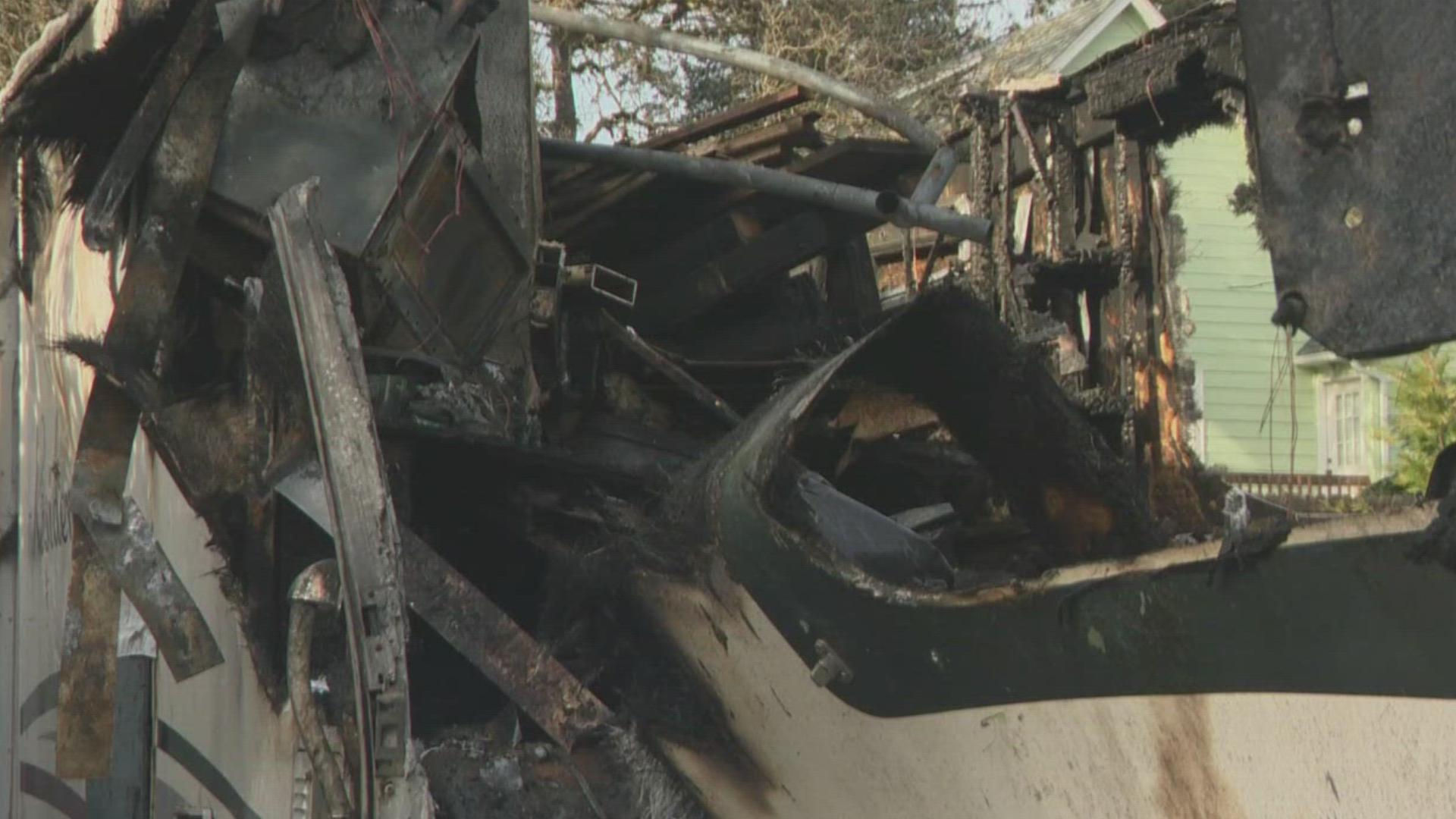 Woman loses RV home to propane heater fire | kgw.com
