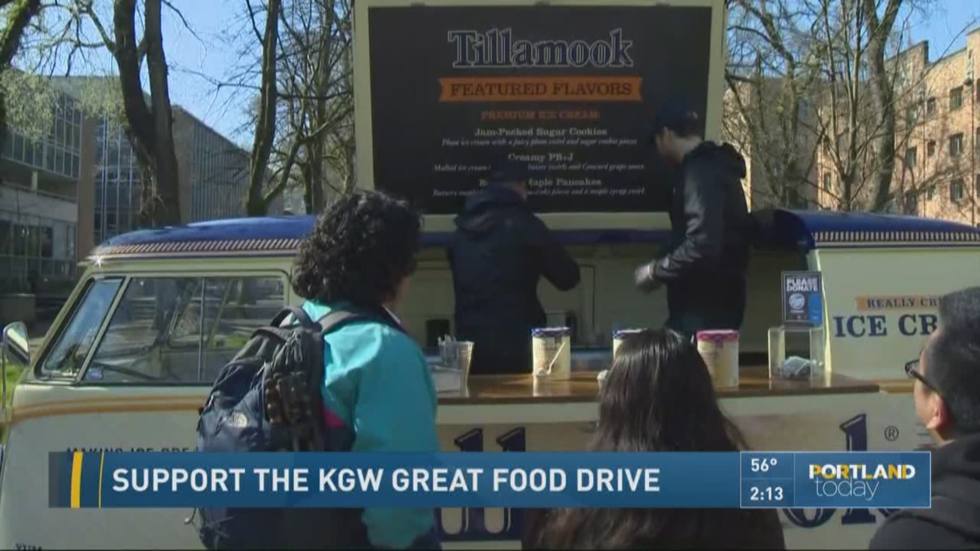 Drew Carney learning more about how buying Tillamook will support the KGW Great Food Drive.
