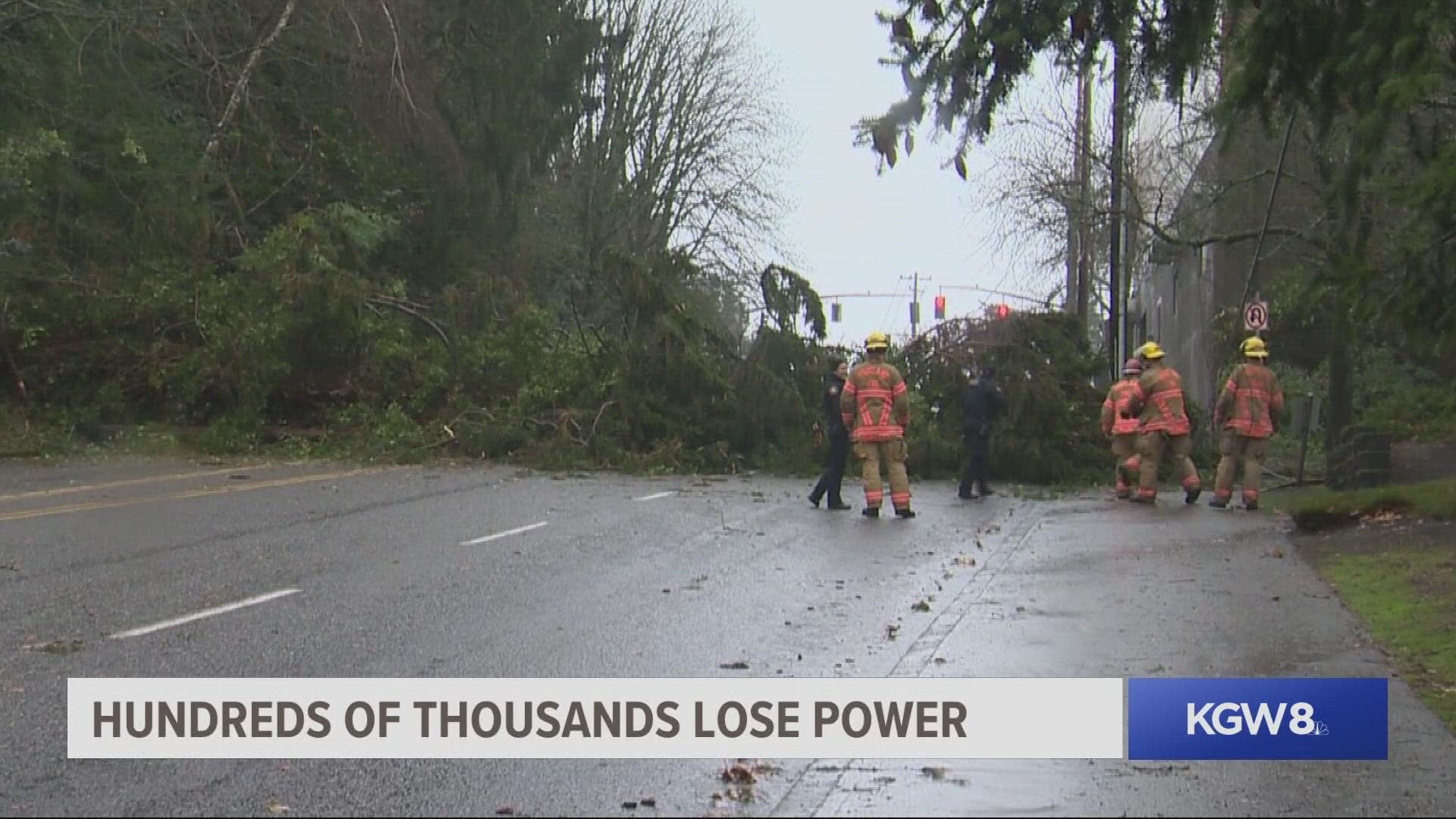 At the peak of the power outages on Tuesday, over 150,000 Oregonians were without electricity. A storm brought powerful winds, knocking down trees and power lines.