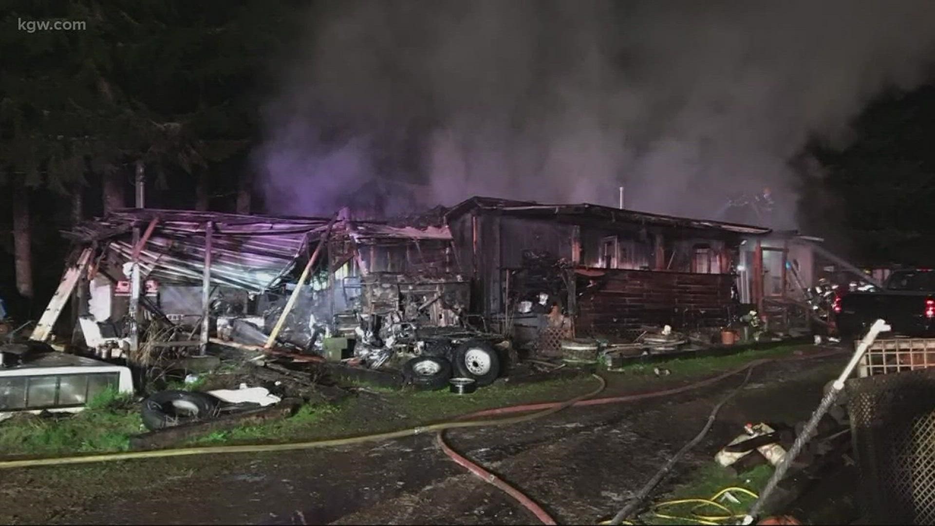 Fire destroys a home and a motorhome