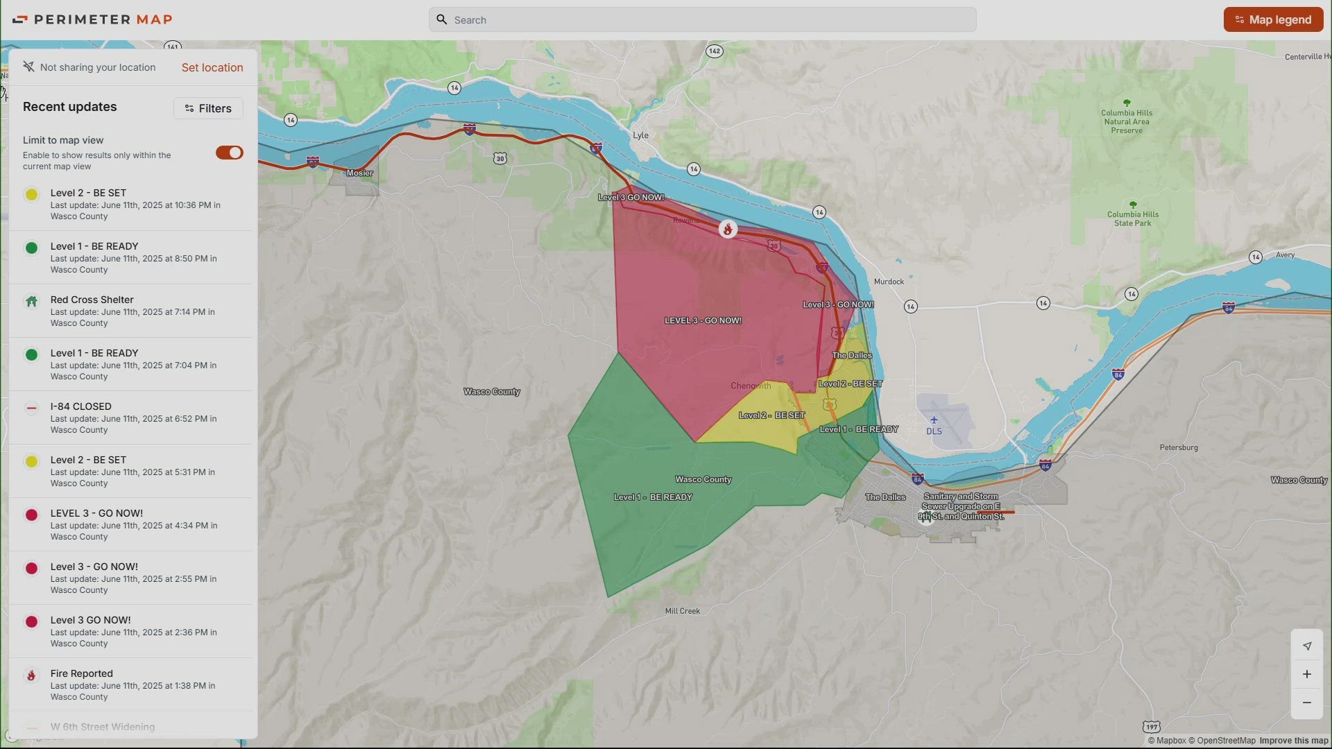 “GO NOW” zones in Wasco County stretch from river to Chenowith
