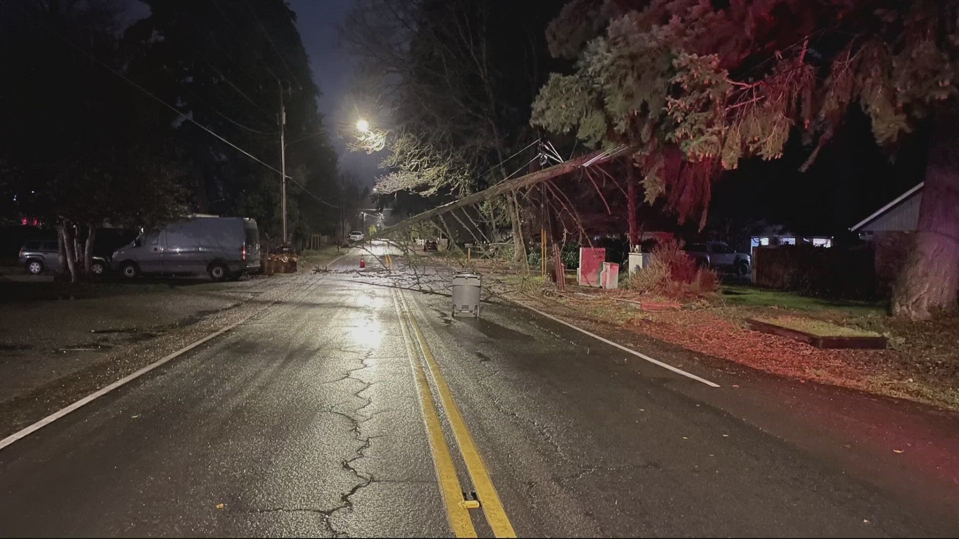 A tree fell in Vancouver after wind and heavy rain. Along the Oregon Coast and the valley, a few thousand people were without power Wednesday morning.