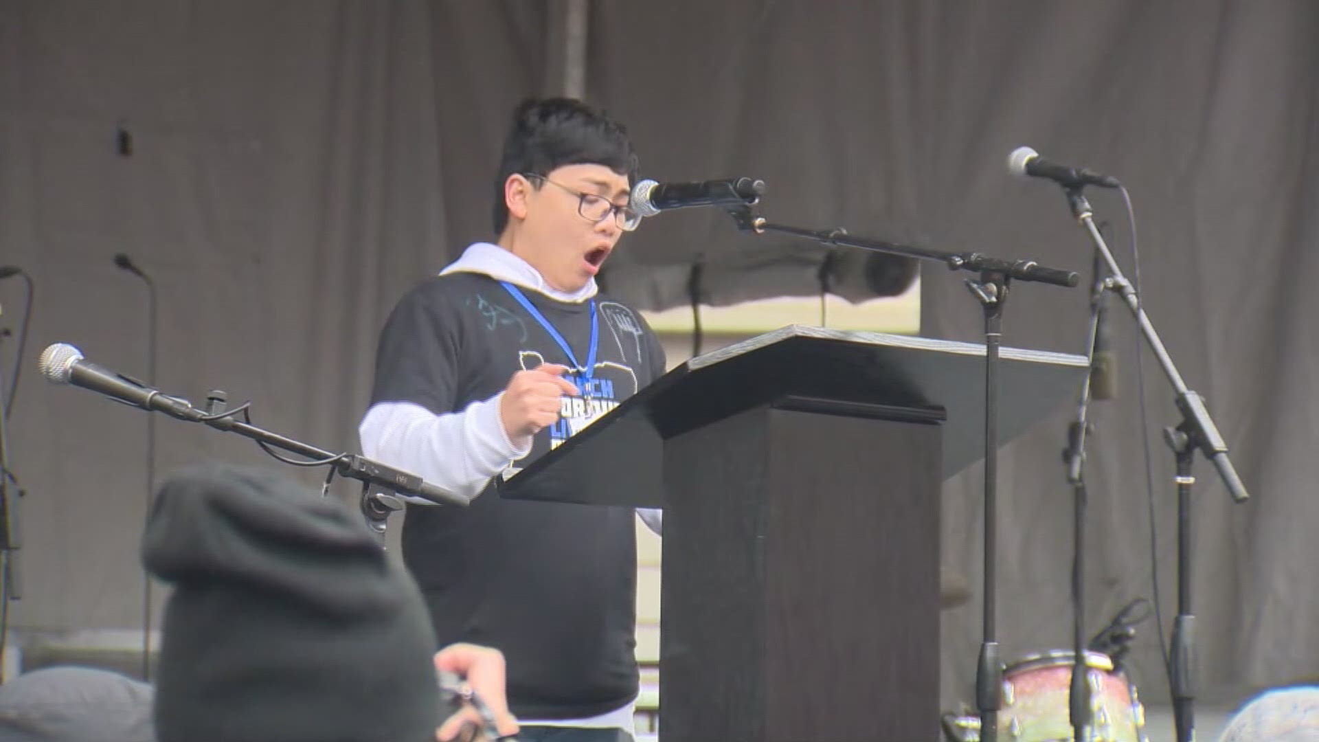 Student organizer Calum Nguyen, from Sunset High School, delivers a speech at March for Our Lives rally in Portland.