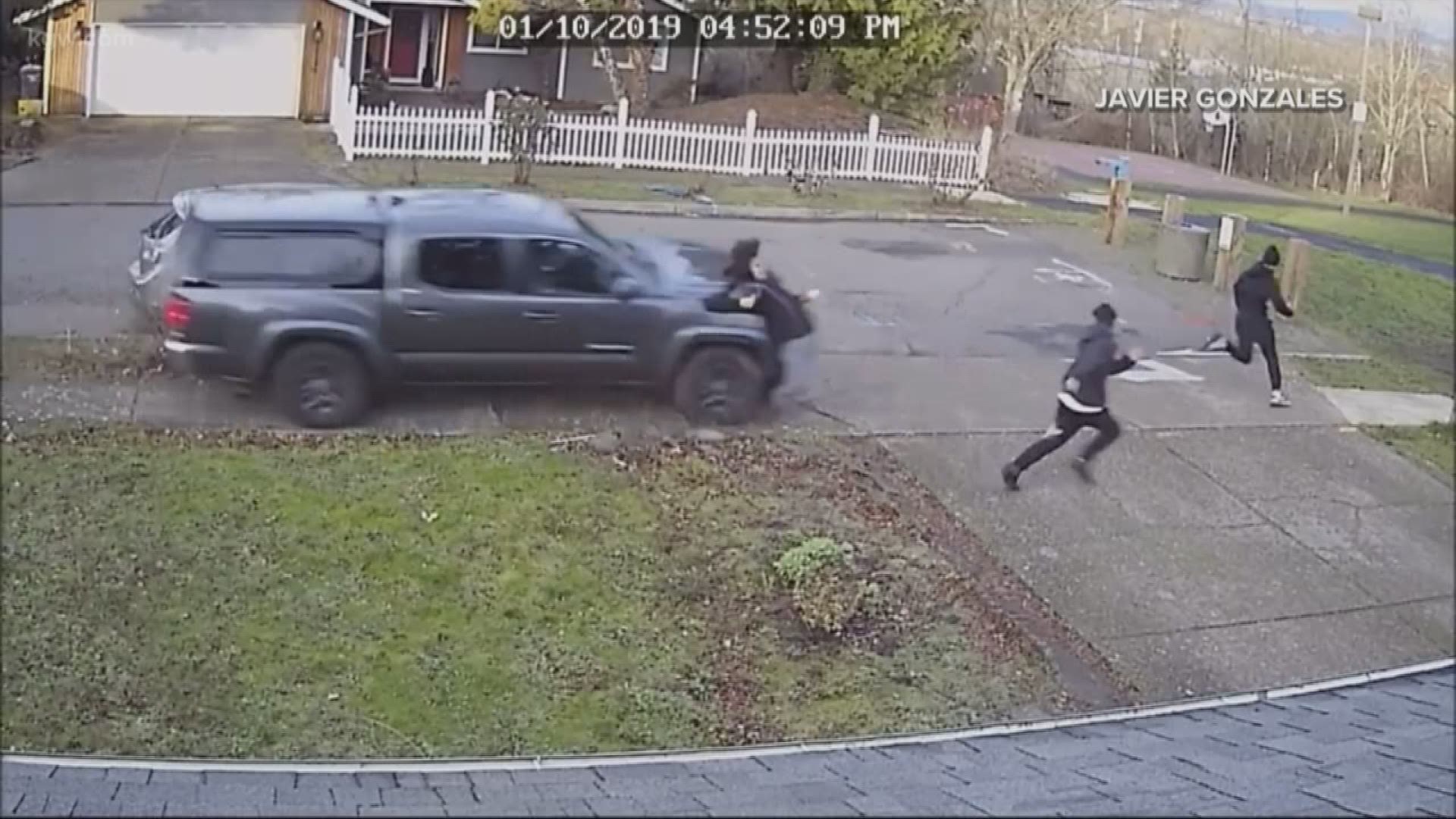 A chilling video shows three people running for their lives as a speeding truck driver chases them in NE Portland.