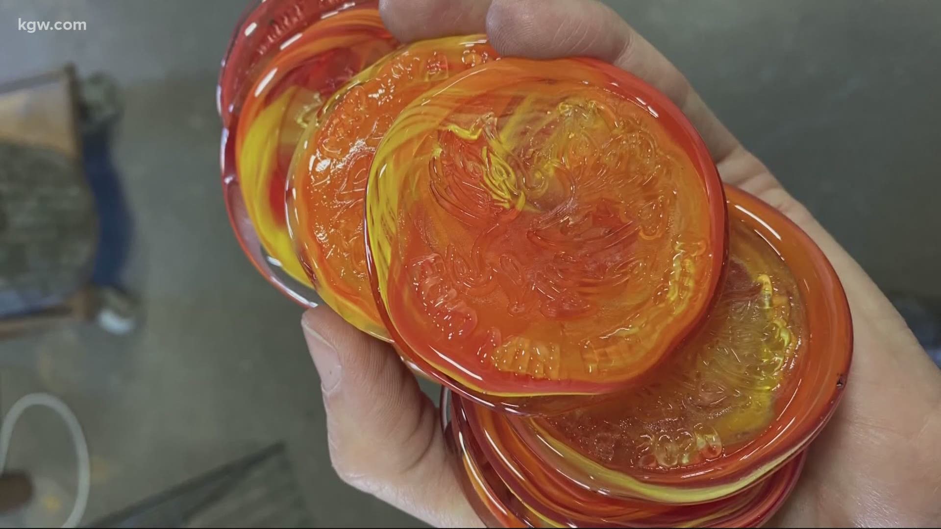 Glass blowing artist Kelly Howard and artist friends used ashes from the Echo Mountain Fire to create pieces of art that will be auctioned off to help victims.